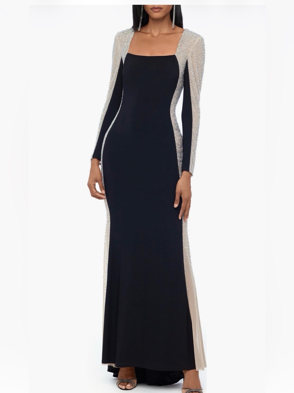 Xscape Evenings Crystal contrast long sleeve dress
